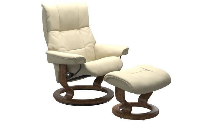 Stressless Mayfair Recliner with Classic Base and Stool in Paloma Vanilla Leather